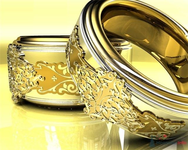 Великолепные обручальные кольца из комбинированного золота с накладной аппликацией из желтого золота. - фото 54856 Невеста01