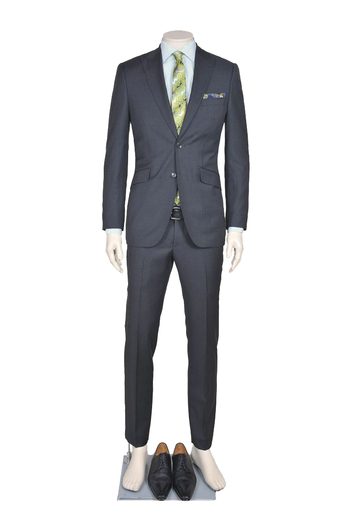 Черный костюм жениха "двойка" с голубой рубашкой, салатовыми галстуком и платком в нагрудном кармане, и с серными кожаными туфлями - фото 976913 Компания Indposhiv - мастерская мужских костюмов
