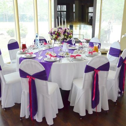 Ткань для оформления стула лилового цвета в аренду 