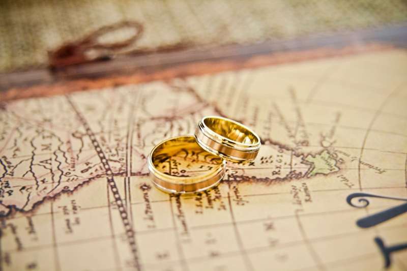 Обручальные кольца с бороздками, на фоне всемирной карты. - фото 1409169 La Photo - фотостудия