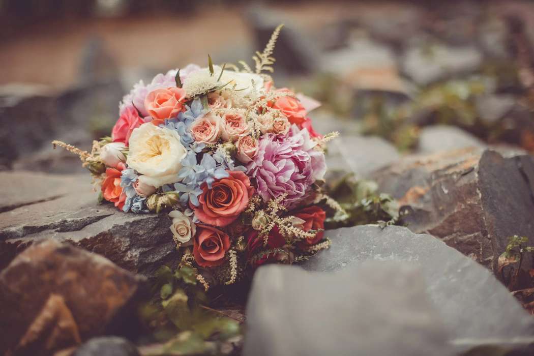 Букет невесты из розовых пионов, розовых и коралловых роз, белых роз Дэвид Остин, голубых гортензий и белой астильбы  - фото 2005001 Vera_nique