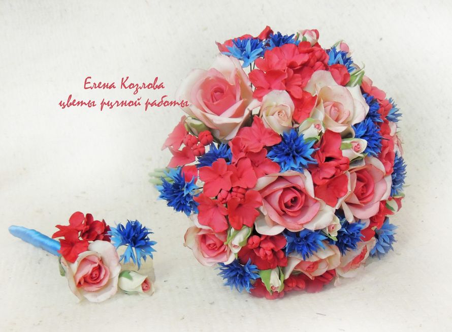 букет невесты с васильками и розами - фото 7636900 Свадебные аксессуары от Елены Козловой
