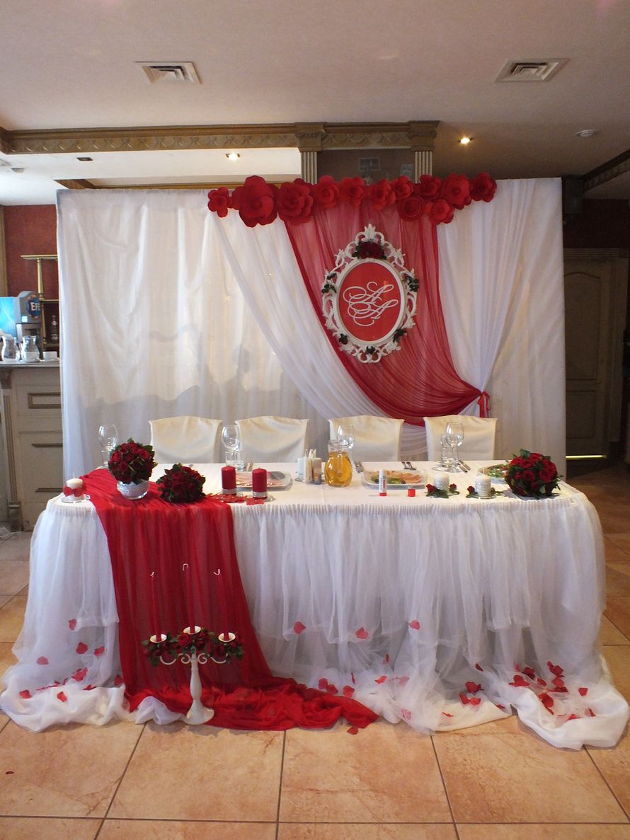 оформление свадьбы в красно-белых тонах в ресторане Барин - фото 8159406 Студия праздника "7еНебо"