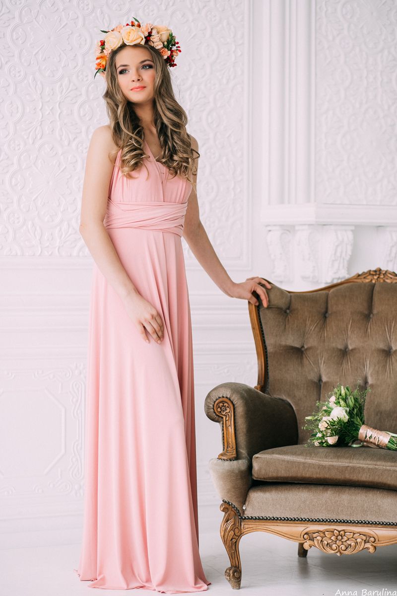 Платье трансформер для подружек невесты цвет персиковая пудра более 80 вариантов - фото 4988857 Модная Империя 8