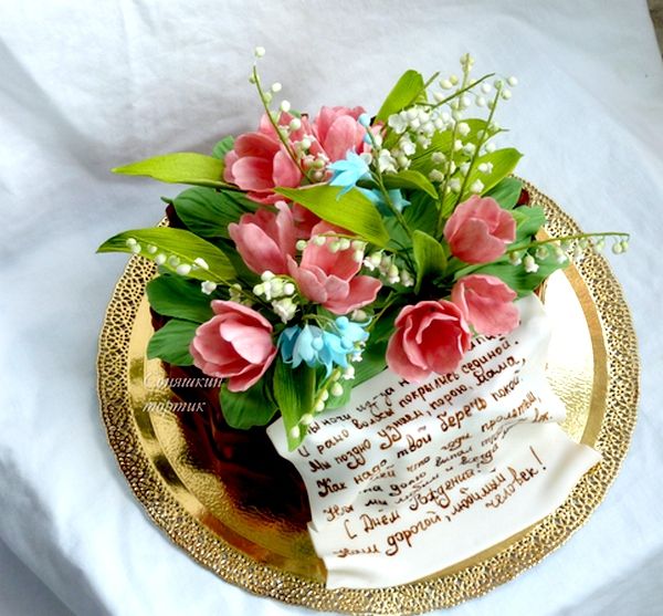 Торт корзина с тюльпанами  - фото 503517 Кондитер Софья Кружнова