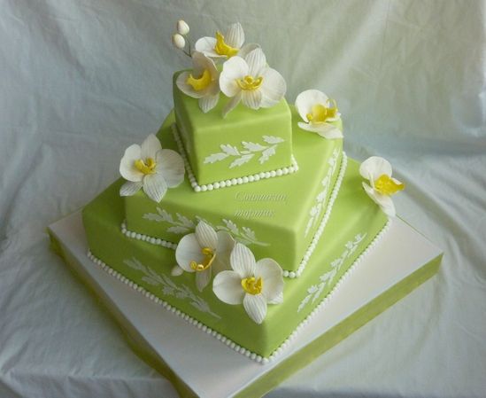 Торт свадебный квадратный с орхидеями и узором - фото 534290 Кондитер Софья Кружнова