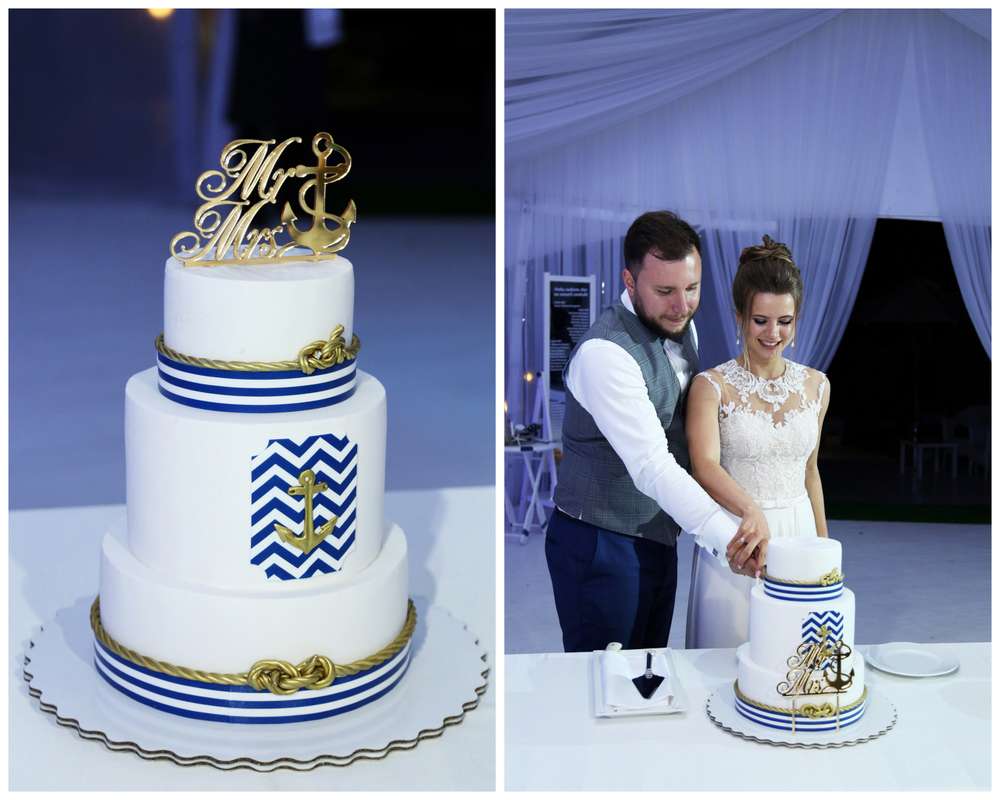 торт, морская тема, морская свадьба, якорь, синий, золотой, топпер - фото 15539880 Фото и видеосъёмка Fevish studio