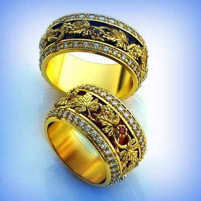 Обручальные кольца с орнаментом "Виноградная лоза " 