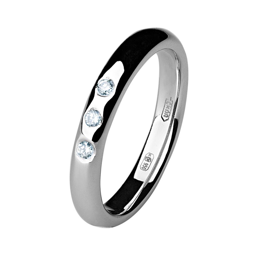Обручальное кольцо из платины с 3 бриллиантами, 3 мм