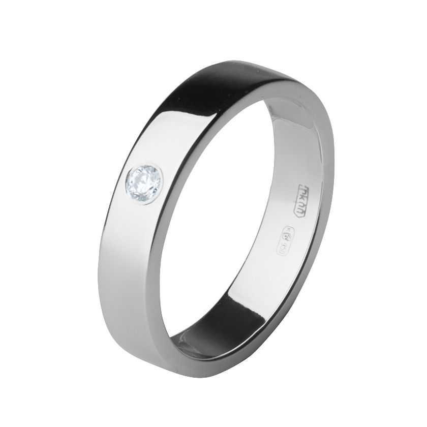 Обручальное кольцо из платины с 1 бриллиантом, 4 мм